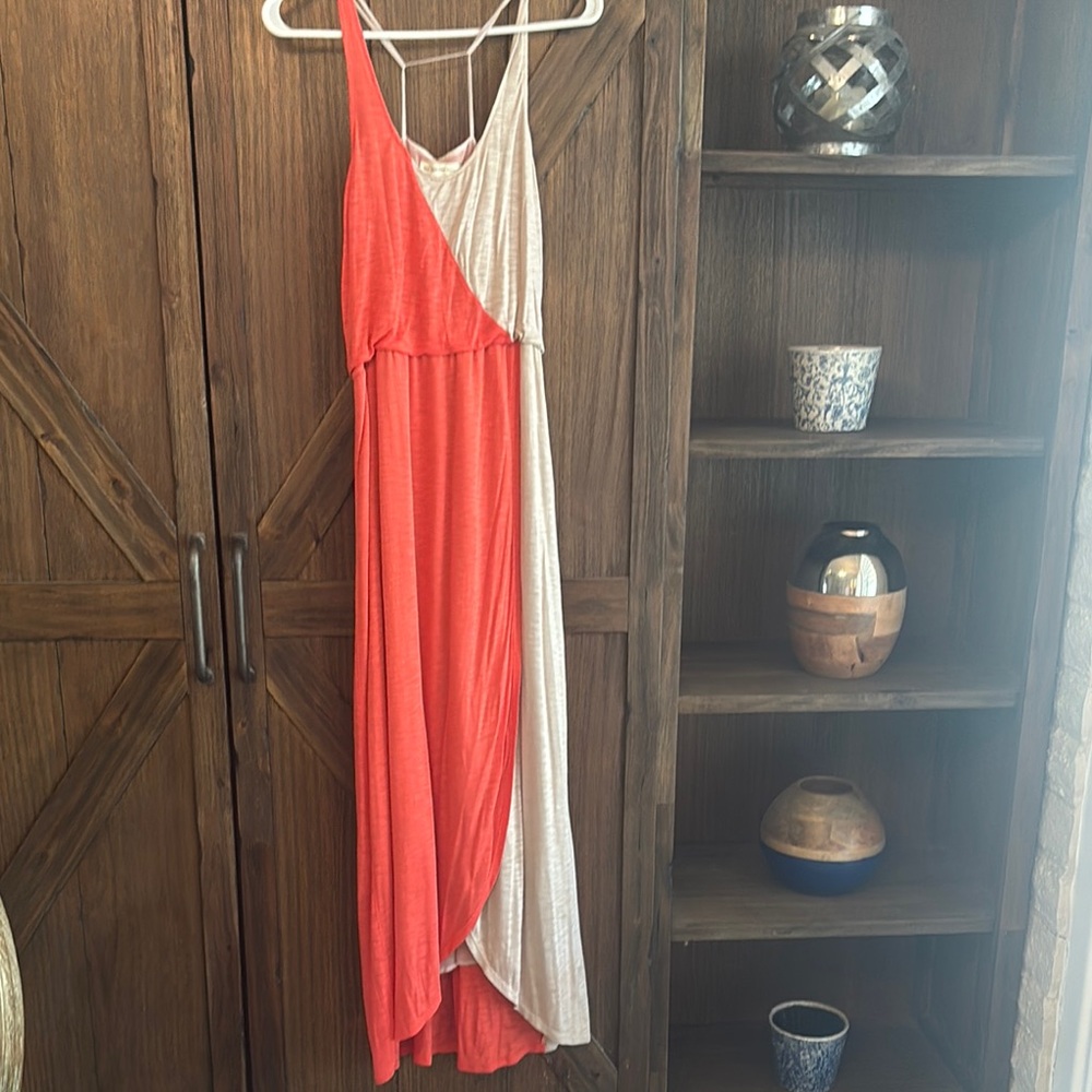 Anthropologie Coral and Cream Colorblock Maxi Dress